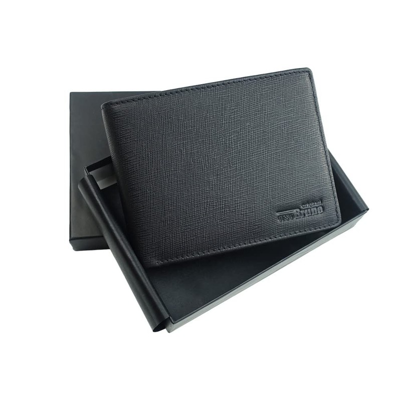 orso Bruno original Men's Wallet Black Leather RFID Men's Wallet