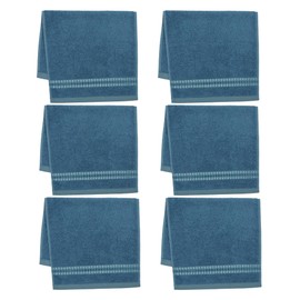 Maisonette Classy 100% Cotton Wash Cloths (30 x 50 cm, Pack of 6) - Face, Hand Dark Blue Towels for Bathroom & Small Guest Towels