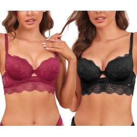 SHEKINI Women's Bra with Underwire Push Up Elegant Underwired Bra Flower Lace Adjustable Shoulder Strap Pack of 2, A, 6191 (pack of 2)