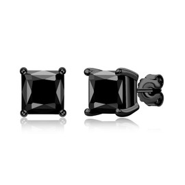 Sterling Silver Black Earrings for Women, Round/Princess Cut Genuine Black Onyx Stud Earrings for Men Fine Jewelry Gifts, black onyx