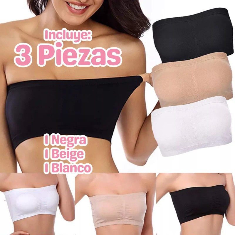 Veraly 3pzs Brasier Push Up Strapless Sin Tirantes Y Invisible