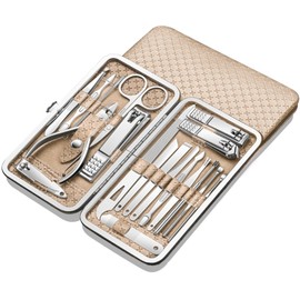 Manicura Set - 19 en 1 Manicura y Pedicura Profesional de Pedicura Profesional de Acero Inoxidable, Tijeras para Uñas, Lima de Uñas, Gancho para Orejas, Pinzas, Tijeras para el Pelo de la Nariz, Maquinilla de Afeitar para Cejas de Uñas Belleza Cuidado de