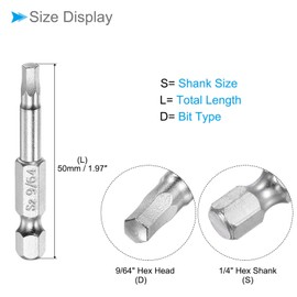 CoCud Hex Head Wrench Bit, 9/64" Hex Head 1/4" Hex Shank 2" Long, S2 Alloy Steel Screwdriver Bit - (Applications: for Electric Drill), 3-Pieces