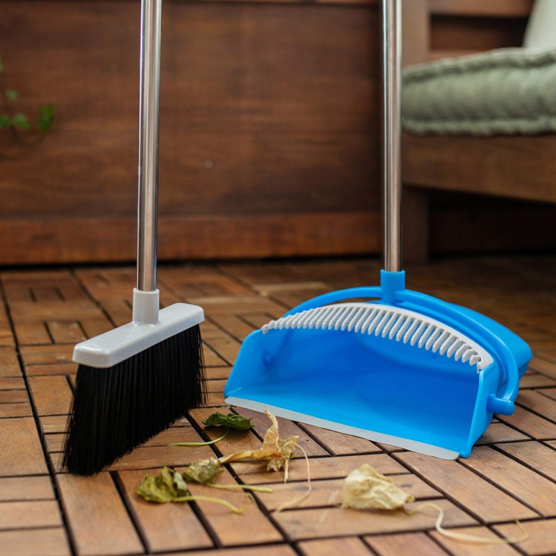 JFB Home Products BristleComb Outdoor Broom & Dustpan Set Upright,