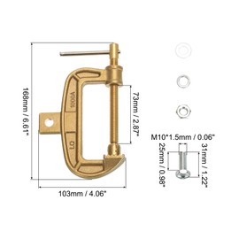 sourcing map 1000A Brass G-Shape Ground Welding Earth Clamp C-Clamp T-Handle Maximum Clamping Range 73mm Rod Holder for Welding Machine