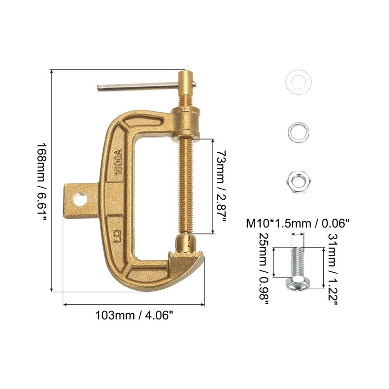 sourcing map 1000A Brass G-Shape Ground Welding Earth Clamp C-Clamp