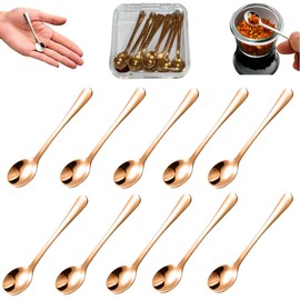 QinSuiKai 10 Pcs Mini Spoons for Spices, Small Size 2.8" Salt Spoons With Acrylic Box, Stainless Steel Tiny Spoon, Little Spoon for Sugar, Coffee, Powder, Dessert, Caviar (RoseGold-Acrylic Box)