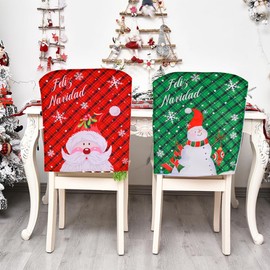 4 Pcs Christmas Chair Covers Santa Snowman Chair Back Covers Xmas Chair Protector Slipcovers Red and Green Christmas Seat Covers Christmas Decorations for Dining Room Kitchen Party Holiday Decor