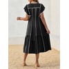 Wenrine Womens Summer V Neck Midi Dress Casual Ruffle Sleeve