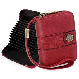 SENDEFN Card Holder Wallet for Women, Small RFID Blocking Card Purse Accordion Zipper Card Case with Removable Wristlet