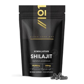 Himilayan Shilajit Capsules 20,000mg - 60% Fulvic Acid - 90 Vegan Capsules - High Strength Shilajit Resin Supplement (3 Months Supply) - Resealable and Recyclable Pouch by Alpha01