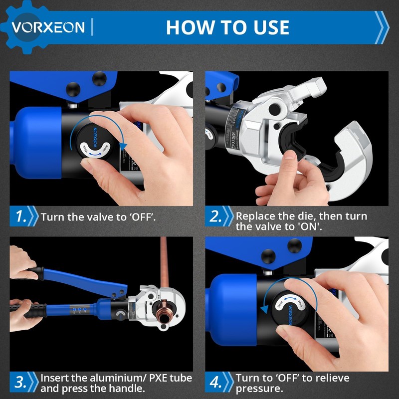 VORXEON Copper pipe Pro press crimper 8 Ton Hydraulic Tube