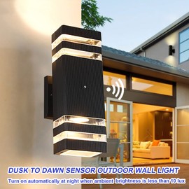 BOXCUPIN Dusk to Dawn Outdoor Lighting, LED Wall Sconce Sensor Waterproof Porch Lights 14W Black Exterior Up and Down Light Fixture for Porch Hallway Patio Garden Corridor