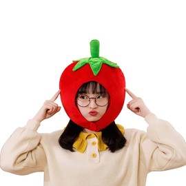 Rmcxly Adult Kids Lovely Tomato Shape Plush Hat Funny Plant Stuffed Toys Headgear Cosplay Party Photo Red