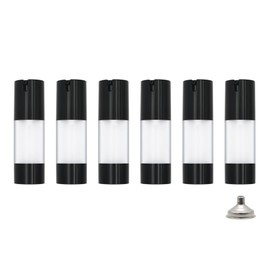 AJLTPA - 6 botellas de bomba sin aire transparentes esmeriladas de 1 oz 30 ml con embudo, dispensador de aspiradora de tamaño de viaje para fundaciones, crema, sueros, champú, loción (negro)