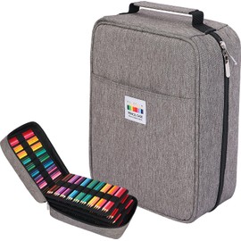 JAKAGO 274 Slots Colored Pencil Case Large Capacity Pen Holder for Artist Painter Zipper Organizer Bag for Marker Highlighter Storage Case for Office Sketch Travel Supplies(Gray)