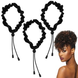3 Pcs Hair Scrunchies Adjustable Ponytails Holder Tie Curly Loc Ties Cuff Satin Invisible Black Silk Soft Elasticity Bands for Thick Curls Hair Styling Braids Curler Headpiece Hairstyle Women