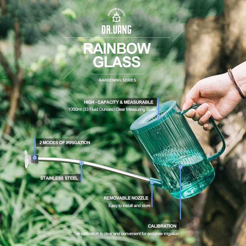 Small Watering Can Indoor Plants with Long Spout (1L, Emerald)