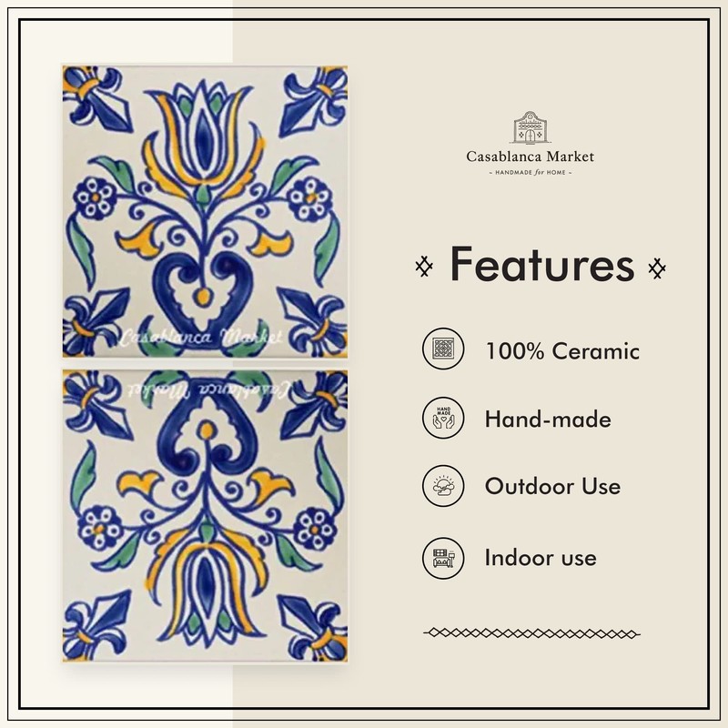 Casablanca Market MT025 Mediterranean Ceramic Tulip Decorative Tile, Blue