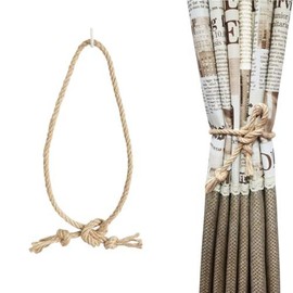 Adjustable Curtain Tiebacks Rope 2 Pack  35 Inch Extra Long Tie Backs Wall Mounted with Screw Hooks for Indoor Outdoor Drapery Rustic Cotton Holdbacks Cream White - Color: Jute Color, Number of Items: 4