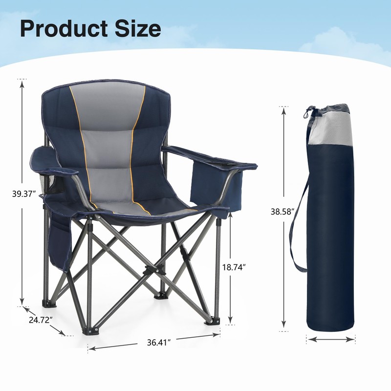 HIGH POINT SPORTS Oversized Portable Camping Folding Chair, Foldable Outdoor