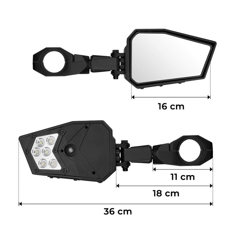 Aluminum UTV Side Mirrors With Led Rock Lights, Left Right