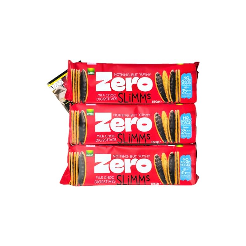 Gullón Zero Milk Choc Digestives Slimms, 150g x3 Packs, Kitchenfella