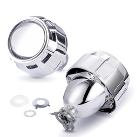 YUFANYA - Mini lente de proyector de 2.5 pulgadas, lente de proyector de bixenón LHD con cubiertas plateadas, función de haz alto/bajo, apto para H1 H4 H7, retrofit de motocicleta