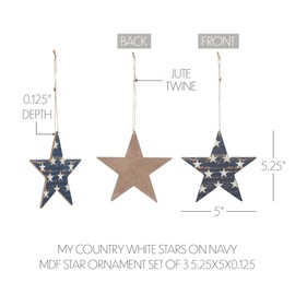 VHC Brands Patriotic My Country Stars On MDF Star Ornament 5.25x5x0.125 Set of 3, Fourth of July Decorations, Americana Ornament, Independence Day Decor