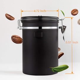 Yopay 480ml Airtight Coffee Canister, Stainless Steel Coffee Container with Measuring Scoop for the Kitchen, Coffee Ground Vault Jar With One Way Co2 Valve,Black