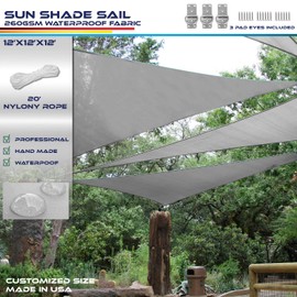 Windscreen4less Terylene Waterproof Sun Shade Sail UV Blocker Triangle Sunshade Patio Canopy Sail 12' x 12' x 12' in Color Light Grey 260GSM