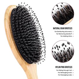 Juego de Cepillo y Peine con Cerdas de Jabalí para Cabello Rizado, Grueso, Largo, Fino, Seco y Húmedo, el Mejor Cepillo Desenredante de Paleta de Bamb