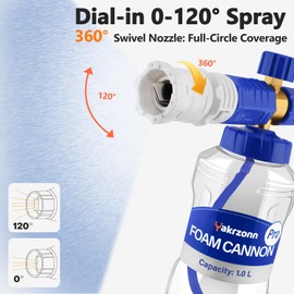 Yakrzonn Foam Cannon for Pressure Washer, Professional Car Cannon Lance, 1L Wide Mouth Bottle, 1/4 Inch Quick Connector, 4000 PSI, 360 Rotatable Nozzle, Adjustable Thick Snow Foam, 1.2mm Orifice