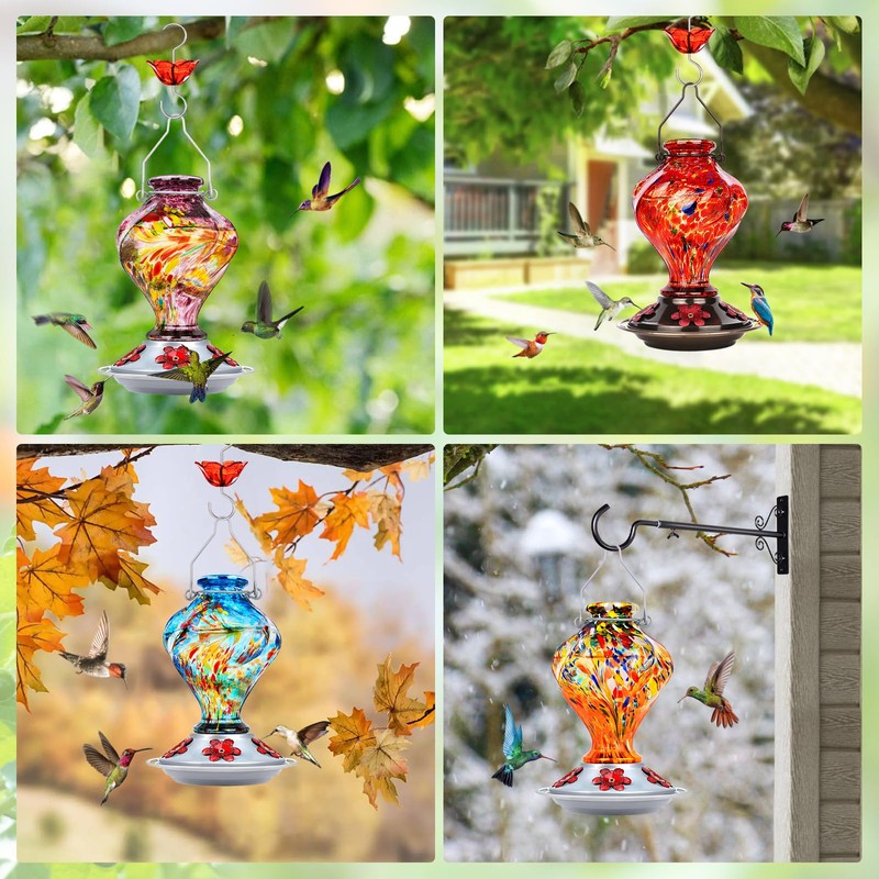 Hummingbird Feeder, BOLITE Glass Hummingbird Feeders for Outdoors Hanging, Hand