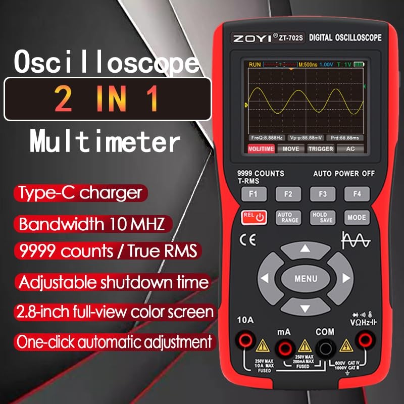ZOYI ZT-702S Digital Oscilloscope Multimeter, 9999 Counts, True RMS, AC/DC