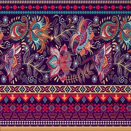 Feelyou Indian Floral Upholstery Fabric by The Yard, Exotic Ethnic Tribal Reupholstery Fabric for Chairs, Boho Mandala Striped Decorative Waterproof Outdoor Fabric, 3 Yards, Red Purple