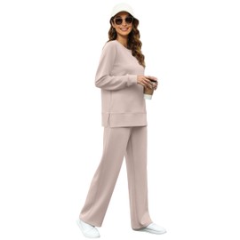 OFEEFAN Women Lounge Set Two Piece Travel Outfits Fall Casual Loungewear Winter Airport Tracksuit Women's Vacation Jumpsuit Apricot S