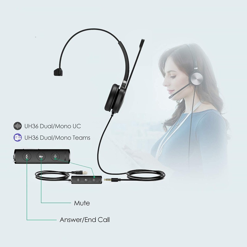 Yealink UH36 - Auriculares profesionales con cable - Auriculares de