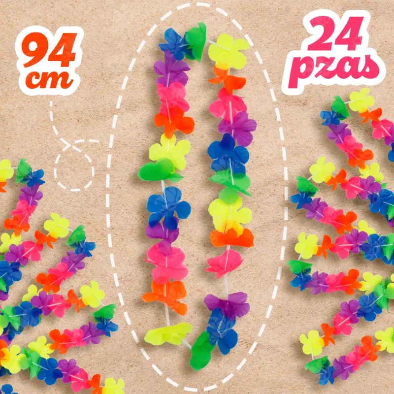 24 Collar Hawaiano Flores Colores Neon Fiesta Batucada