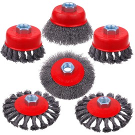 Rocaris 6 Pack Wire Wheel Cup Brush, 3 & 4 Inch Twisted Knotted & Coarse Crimped Cup Brush for Angle Grinders, 5/8 -11 Inch Threaded Arbor
