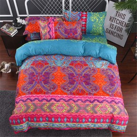 Single Size Bohemian Duvet Cover Red and Blue Colorful Boho Bedding Set with 1 Pillowcases Soft Microfiber Moroccan Bed Cover 135cm X 200cm