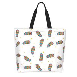 Cuczpau Slippers Cartoon Beach Tote Bag Beach Bag for Women Reusable Grocery Large Shopping Shoulder Bag Travel Handbag