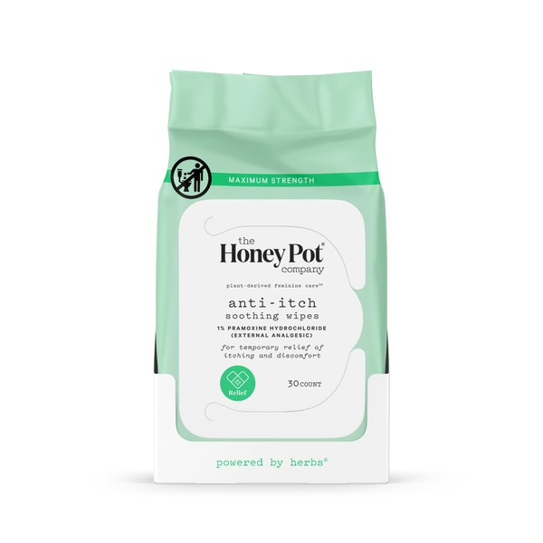 The Honey Pot Company - Anti-Itch Soothing Wipes - At Home or On the Go Medicated Feminine Wipes. Temporary Relief of Itching and Discomfort. Maximum Strength - 30 ct.