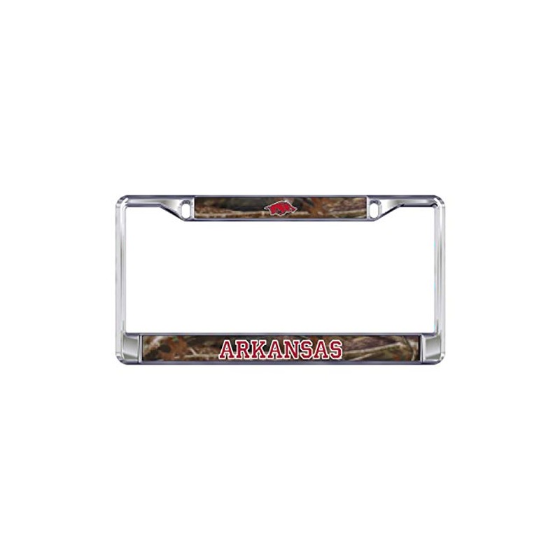 ARKANSAS RAZORBACKS Black Metal CAMO License Plate Frame