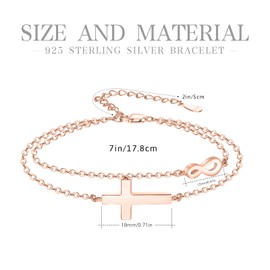OHAYOO Infinity Bracelet Women's 925 Sterling Silver Rose Gold Bracelet Infinity Sign with Cross Bracelet Infinity Jewellery Gifts for Girlfriend Women Girls Mum, Sterling Silver, Cubic Zirconia
