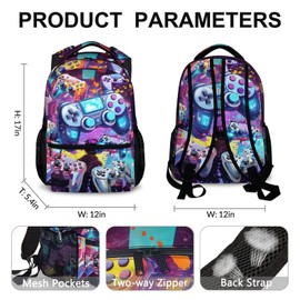 Homexzdiy School Backpacks for Kids, Gamer Backpacks for Students Boys 5-7, 17 Inch with Shoulder Daypack School Bag, Large Capacity Gaming Bookbags for Preschool Elementary Hiking