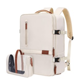 MOSISO Travel Backpack,40L Carry on Backpack for Women Men,17-17.3 inch Airline Approved Luggage Backpack with USB Port&Hidden Shoulder Strap,Casual Daypack with Toiletry Bag&Shoe Pocket, Beige