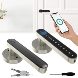 Dhiedas Door Handle Lock - Keyless Door Knob Door Lock Security with Fingerprint Keypad Code APP Key Silver