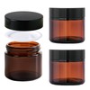 2oz Jars with Lids, HOA Kinh 3 Pack Amber Glass Jars with Lids Empty Cosmetic Containers Round Airtight Glass Jar with Black Lid for Storing Lotions Powders Ointments
