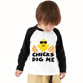 Boys Easter Tee Chicks Dig Me T Shirt Little Kids Easter Egg Funny Top Long Black Sleeves 4T